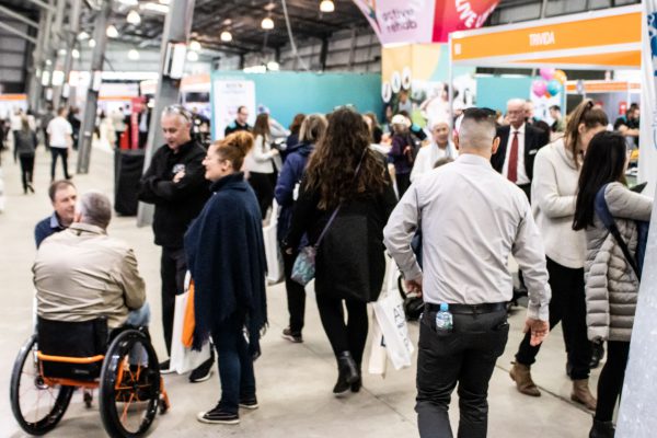 A blurred image of the busy expo floor at the Melbourne 2021 ATSA Independent Living Expo